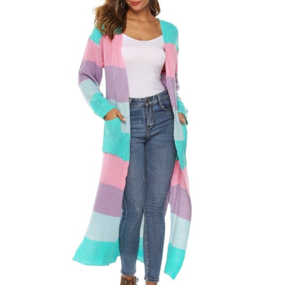 Sweaters - NWT Pastel Colorblock Knit Pockets Duster Cardigan